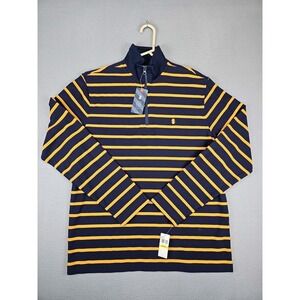 IZOD 1/4 Zip Pullover Long Sleeve Men's Size Medium Navy Blue Striped NWT $60